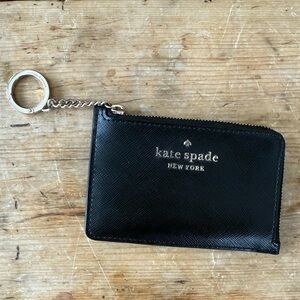 Kate Spade Black Textured Card Holder Coin Purse With Keyring